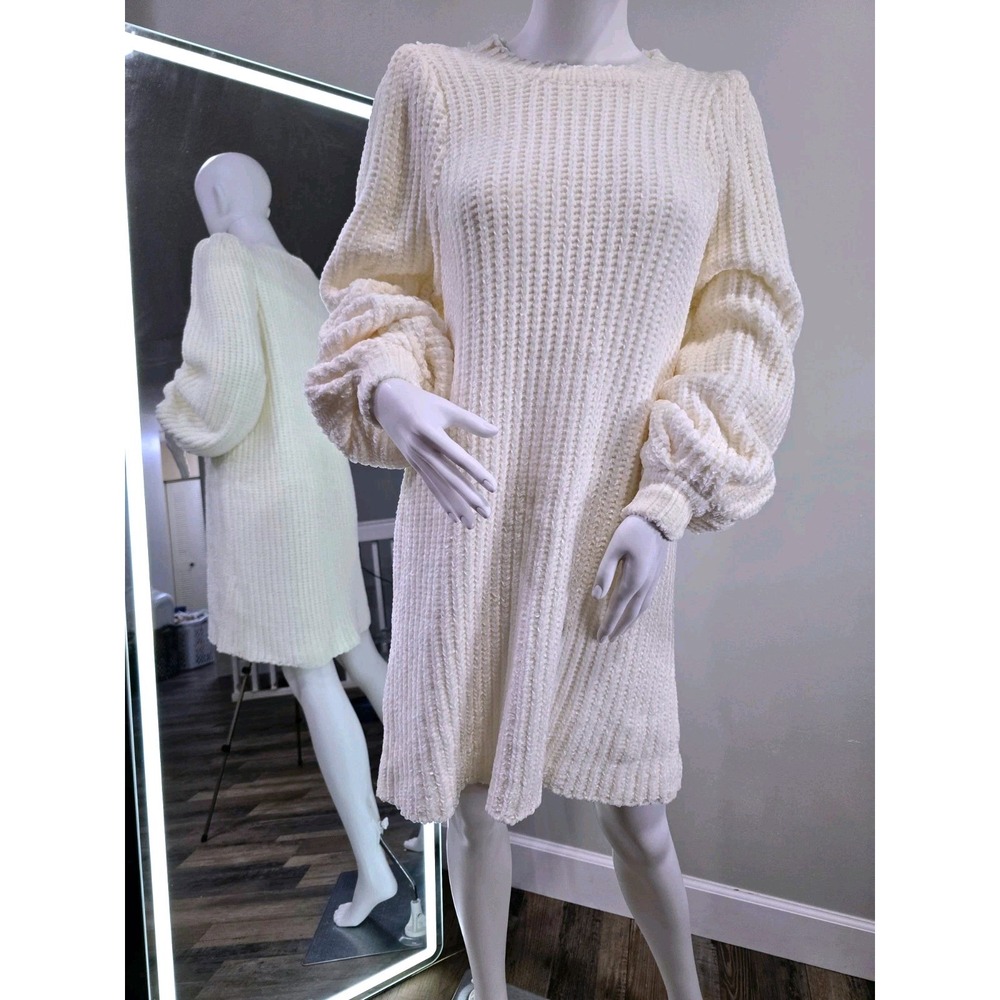 Show Me Your Mumu Dixon Sweater Dress Women Medium Cream Chenille Knit Oversized